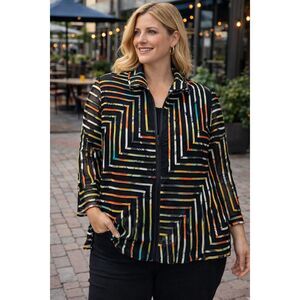 Damee Inc Mesh Blazer Size Large Black Geometric Piped Jacket